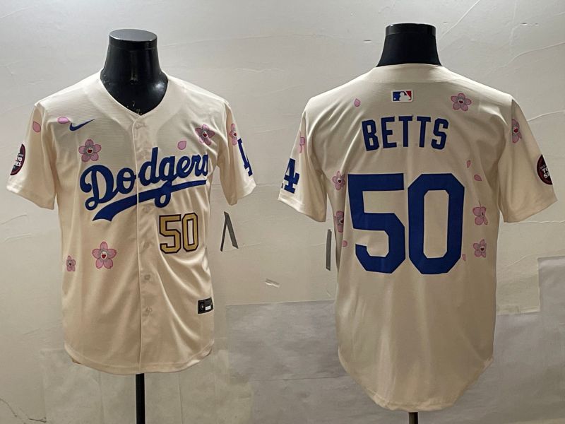 Men Los Angeles Dodgers #50 Betts Cream Sakura Edition 2025 Nike MLB Jersey style 2->los angeles dodgers->MLB Jersey